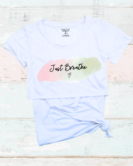 Blusa maternidad-lactancia mc estampada. Just Breathe