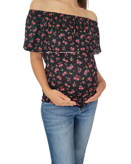 Blusa Lactancia Campesina 3 en 1 . Negro flores