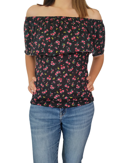 Blusa Lactancia Campesina 3 en 1 . Negro flores