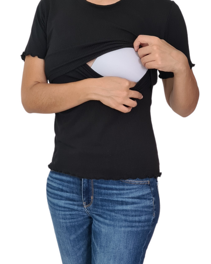 Blusa acanalada de lactancia. Negro