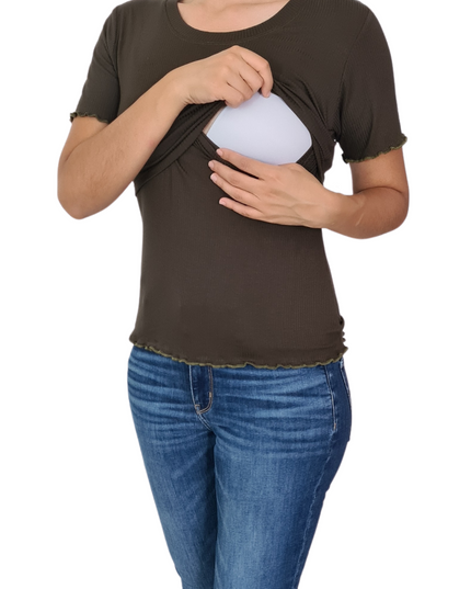 Blusa acanalada de lactancia. Verde Olivo