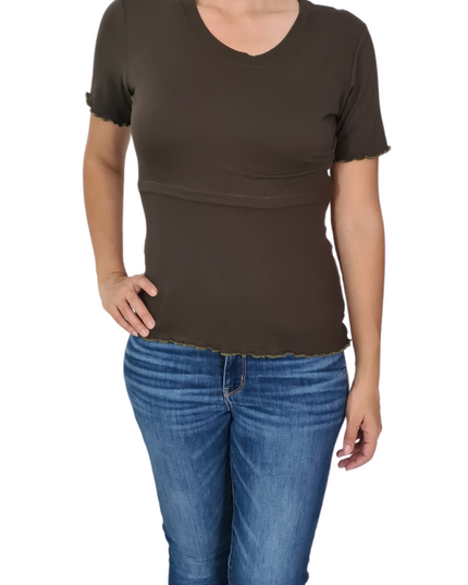 Blusa acanalada de lactancia. Verde Olivo