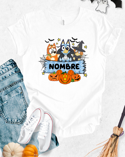 Blusa dama manga corta. Bluey Halloween personalizada