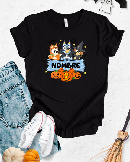 Blusa dama manga corta. Bluey Halloween personalizada