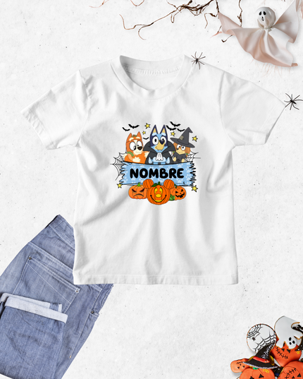 Playera Kids 2-10 años. Bluey Halloween Personalizado