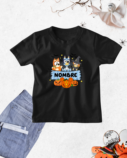 Playera Kids 2-10 años. Bluey Halloween Personalizado