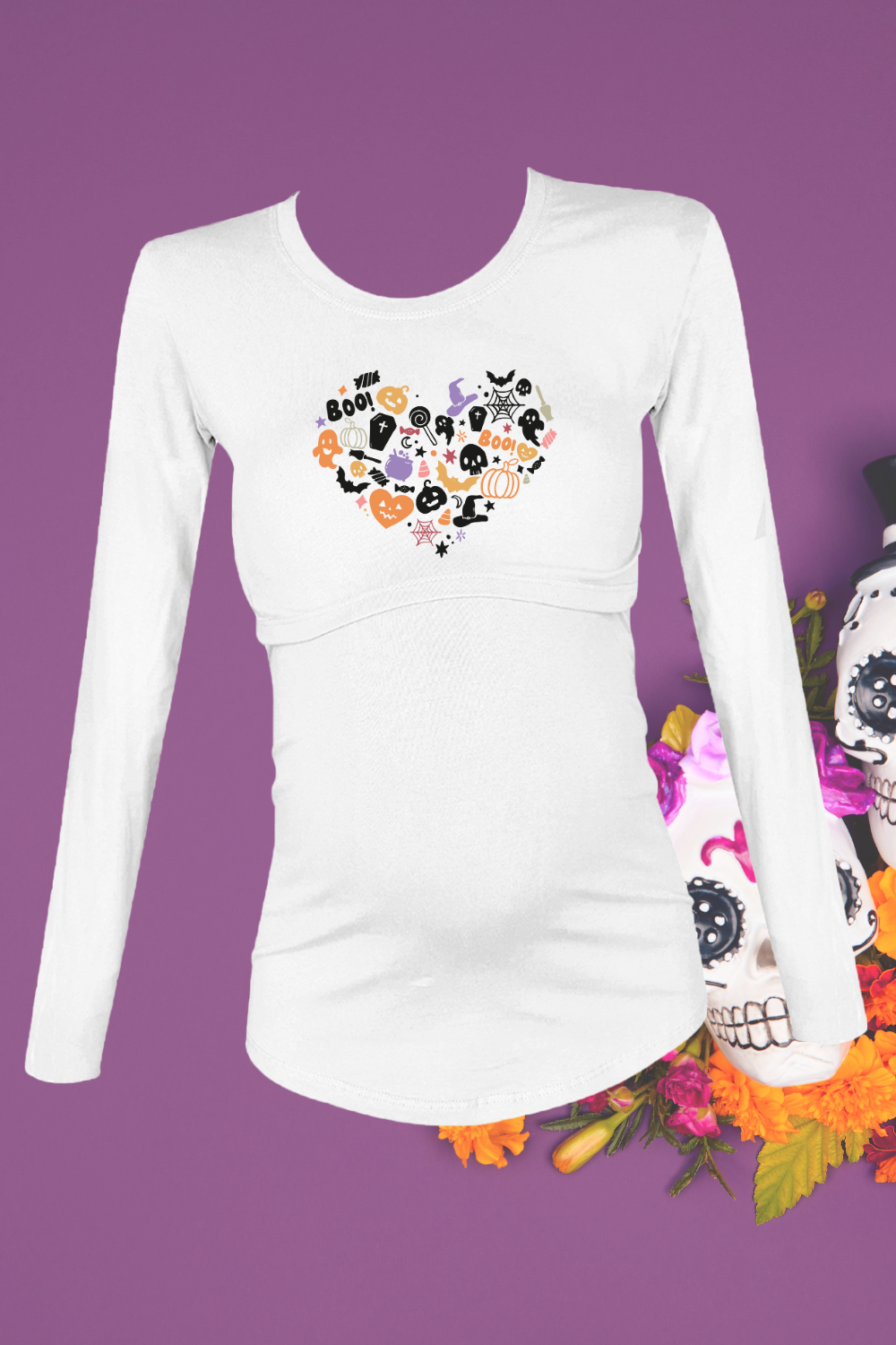 Blusa maternidad-lactancia ml estampada. Love Halloween