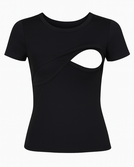 Blusa maternidad-lactancia manga corta. Negro