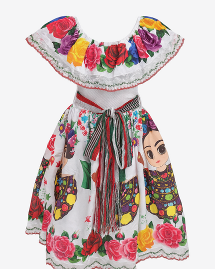 Vestido Campesina Blanco 3 a 10 años. Fridita