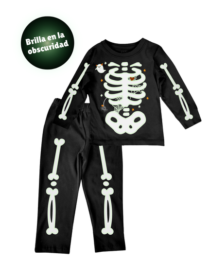 Conjunto kids 6, 12 y 18 meses . Esqueletito Glow