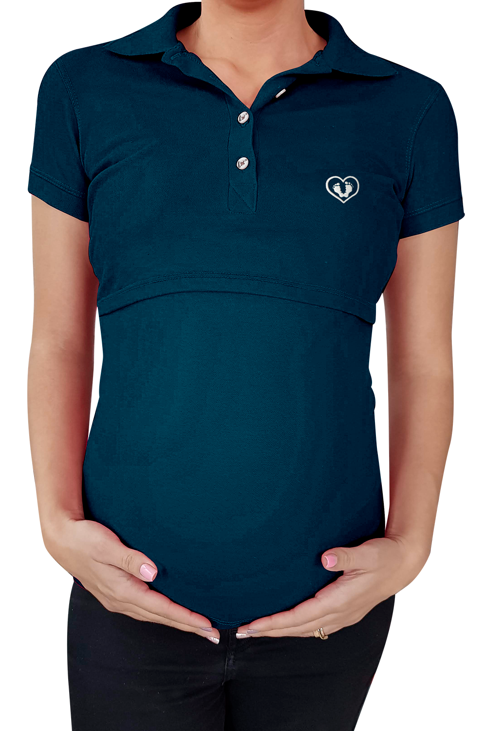 Blusa maternidad - lactancia Tipo Polo. Petróleo