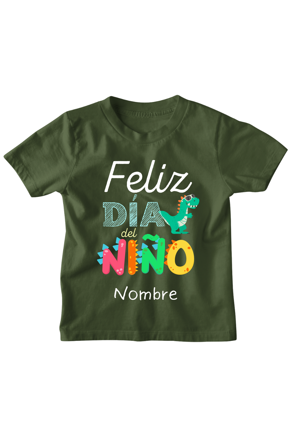 Playera Kids Feliz dia del nino dino nombre personalizado