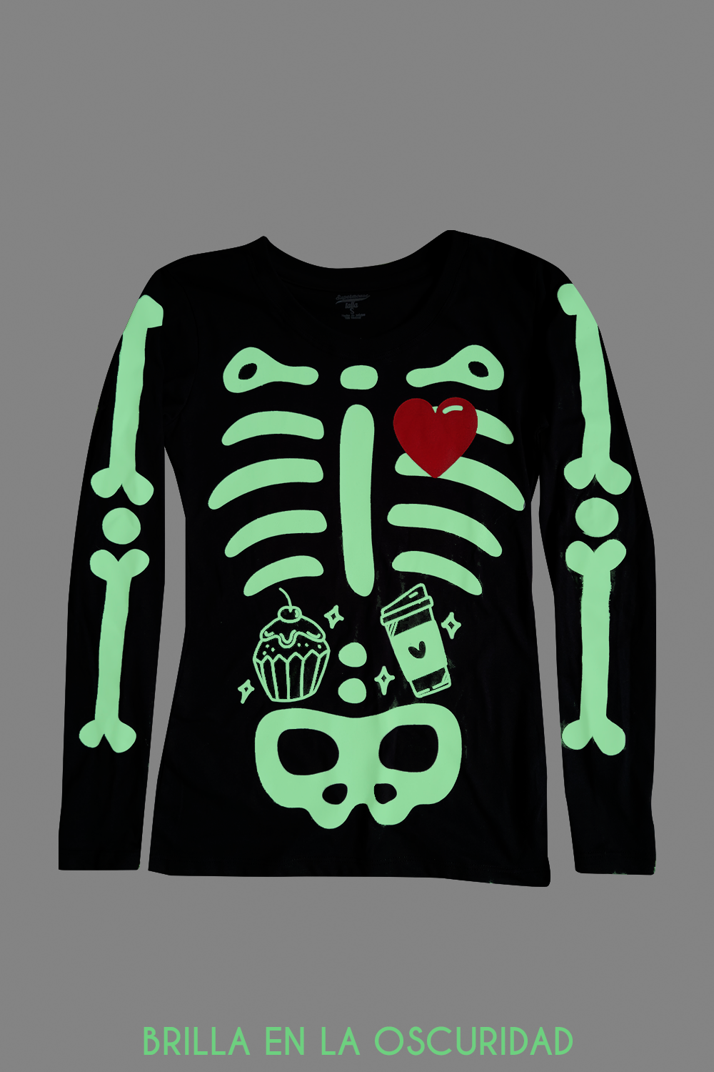 Playera Dama ml. Huesos Glow café