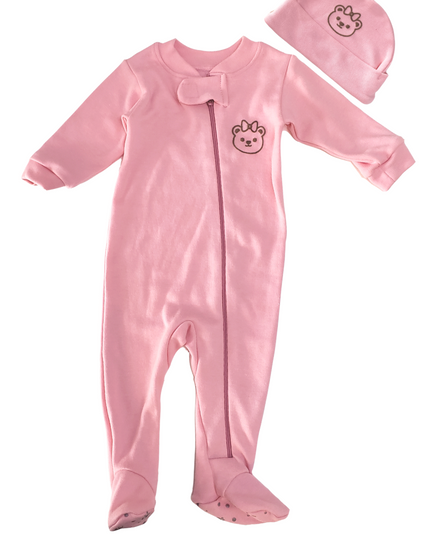 Set mameluco y gorro niña. Osita pink
