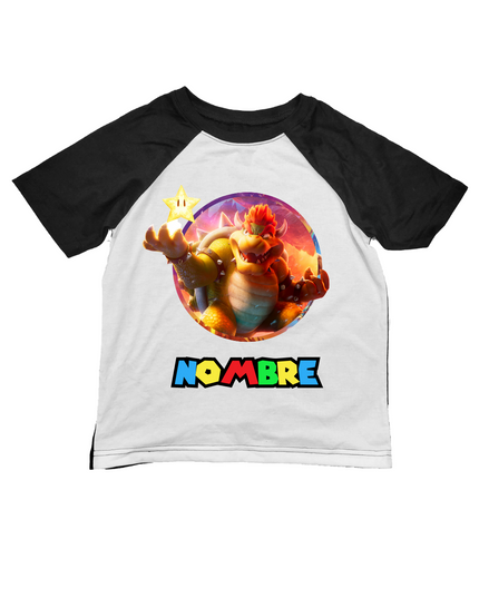 Playera Kids ranglan . Bowser nombre personalizado