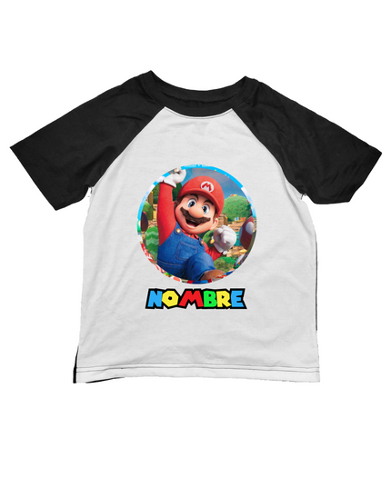 Playera Kids ranglan . Mario nombre personalizado