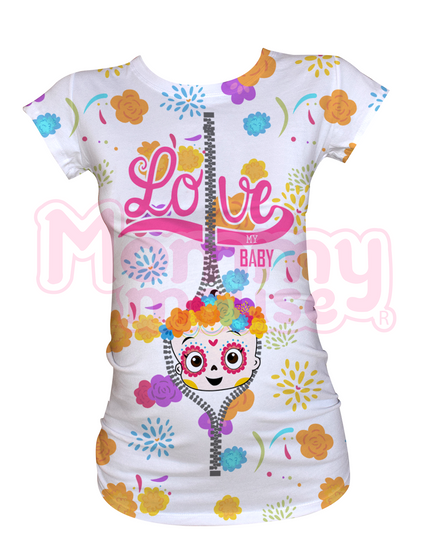 Blusa maternidad manga corta Full Print. Baby catrina