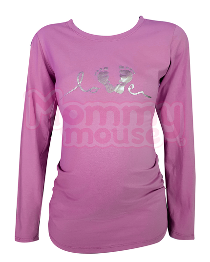 Blusa Maternidad Básica Manga Larga.  Love plateado