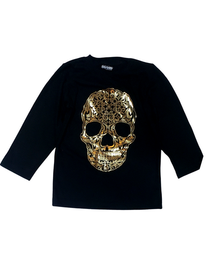 Playera Kids Manga Larga Unisex. Calavera dorada