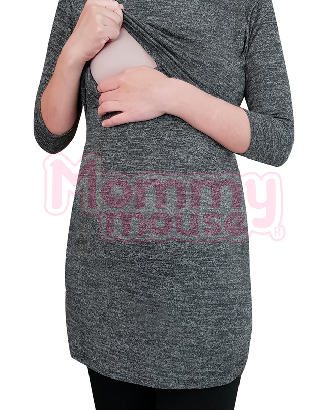 Vestido-blusón maternidad-lactancia. Oxford Jaspe