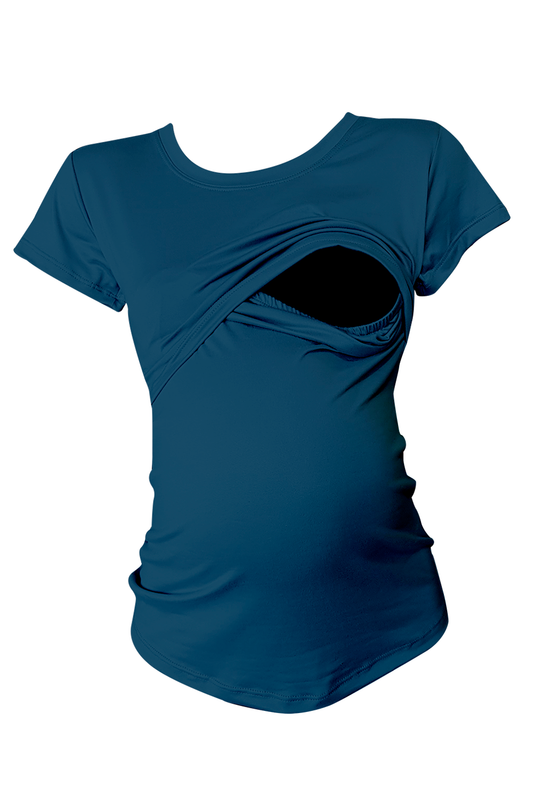 Blusa maternidad-lactancia.  Azul petróleo