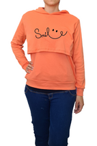 Sudadera ligera capucha estampada Lactancia. Smile coral