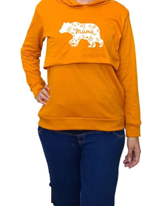 Sudadera ligera capucha estampada Lactancia. Mama Bear