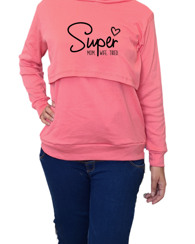 Sudadera ligera capucha estampada Lactancia. Super wife