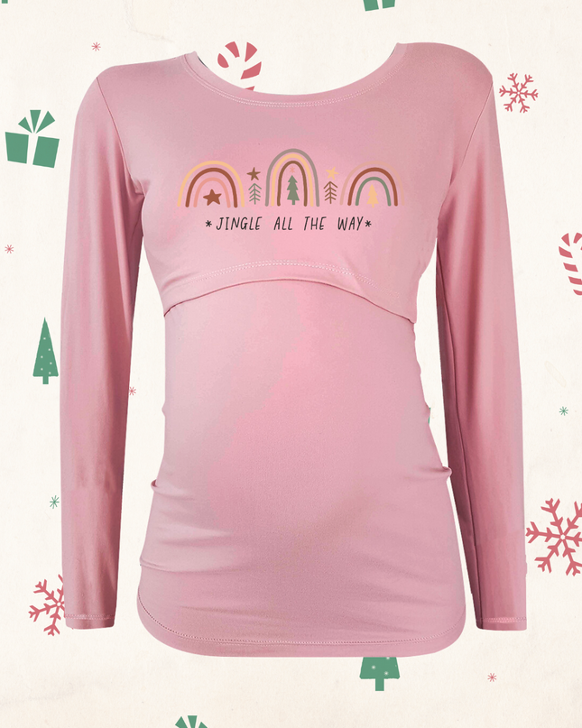 Blusa maternidad-lactancia Manga Larga. Jingle all the way