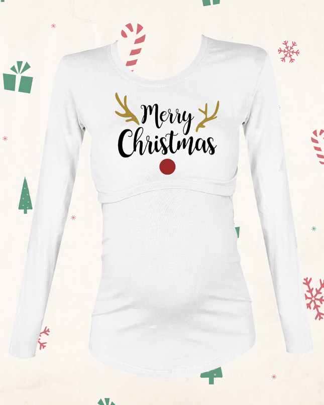 Blusa maternidad-lactancia Manga Larga. Merry christmas rudolph