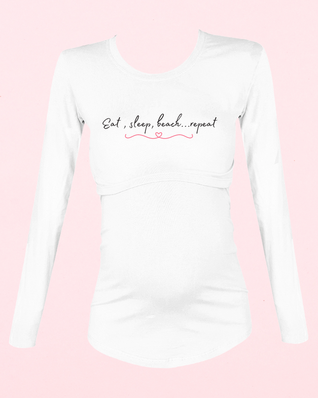 Blusa maternidad-lactancia Manga Larga. Eat, sleep, beach