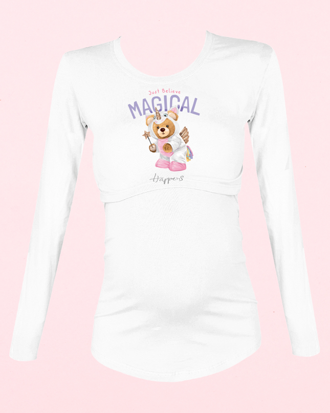 Blusa maternidad-lactancia Manga Larga. Osita Magical unicornio