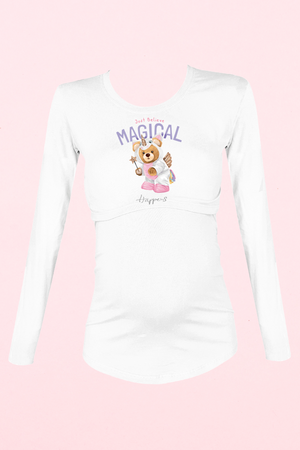Blusa maternidad-lactancia Manga Larga. Osita Magical unicornio