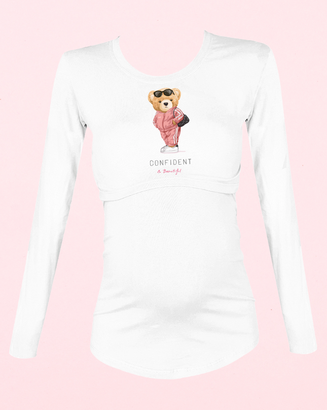 Blusa maternidad-lactancia Manga Larga. Osita Confident and beautiful