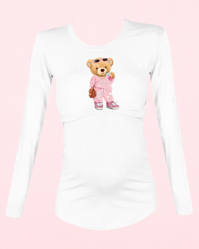 Blusa maternidad-lactancia Manga Larga. Osita drink