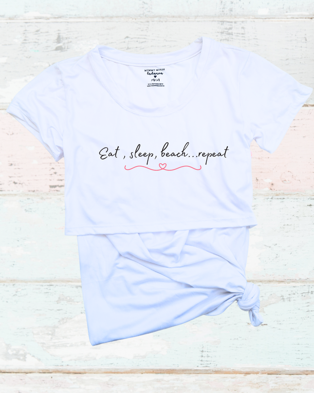 Blusa maternidad-lactancia mc estampada. Eat, sleep, beach