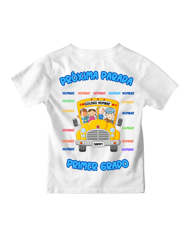 Playera Kids personalizada. Graduación bus