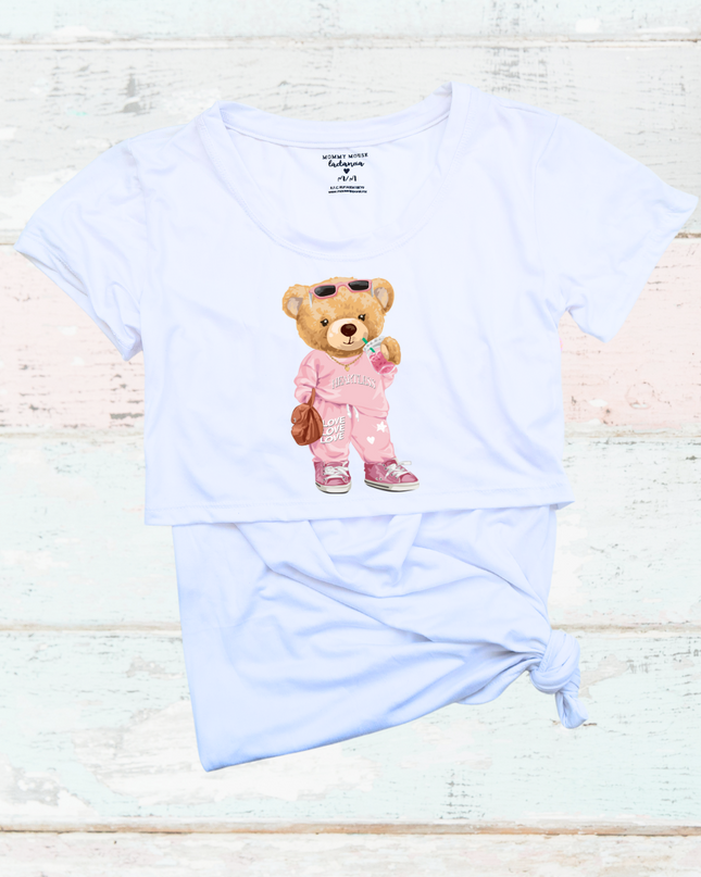 Blusa maternidad-lactancia mc estampada. Osita Drink