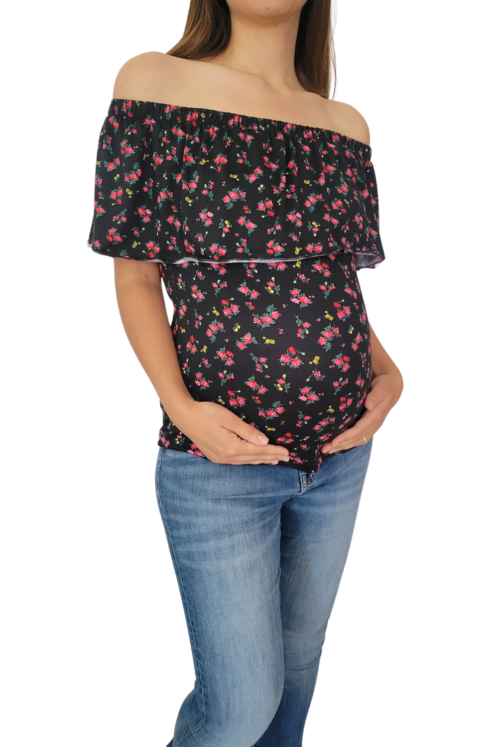 Blusa Lactancia Campesina 3 en 1 . Negro flores