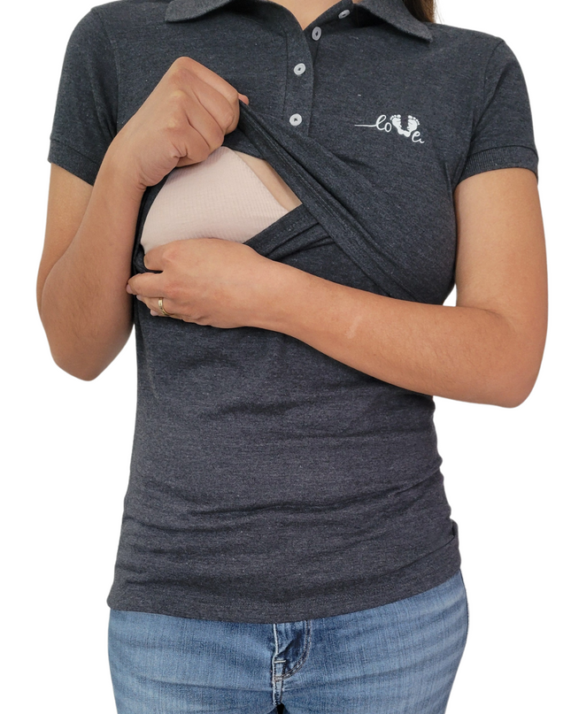 Blusa maternidad - lactancia Tipo Polo. Oxford