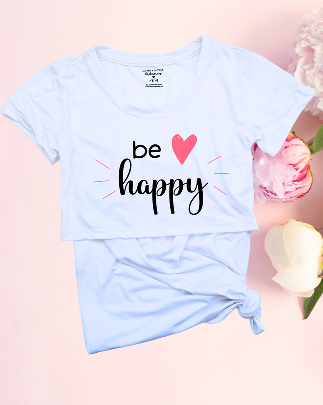 Blusa maternidad-lactancia mc estampada. Be Happy