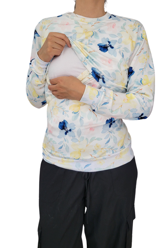 Sudadera ligera Full print. Flores azules