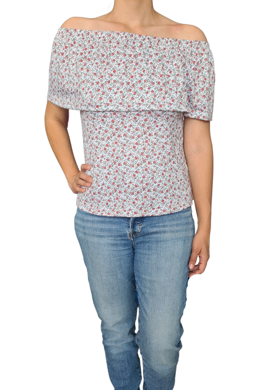 Blusa de Lactancia Campesina. Blanco flores
