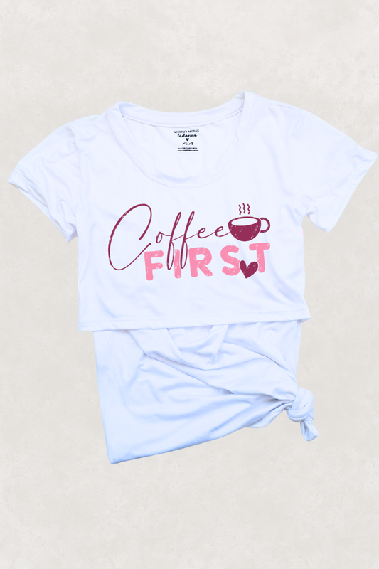 Blusa maternidad-lactancia mc estampada. Coffee first pink