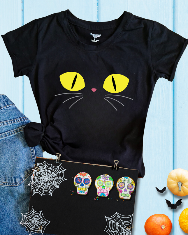 Playera Dama. Gato Halloween