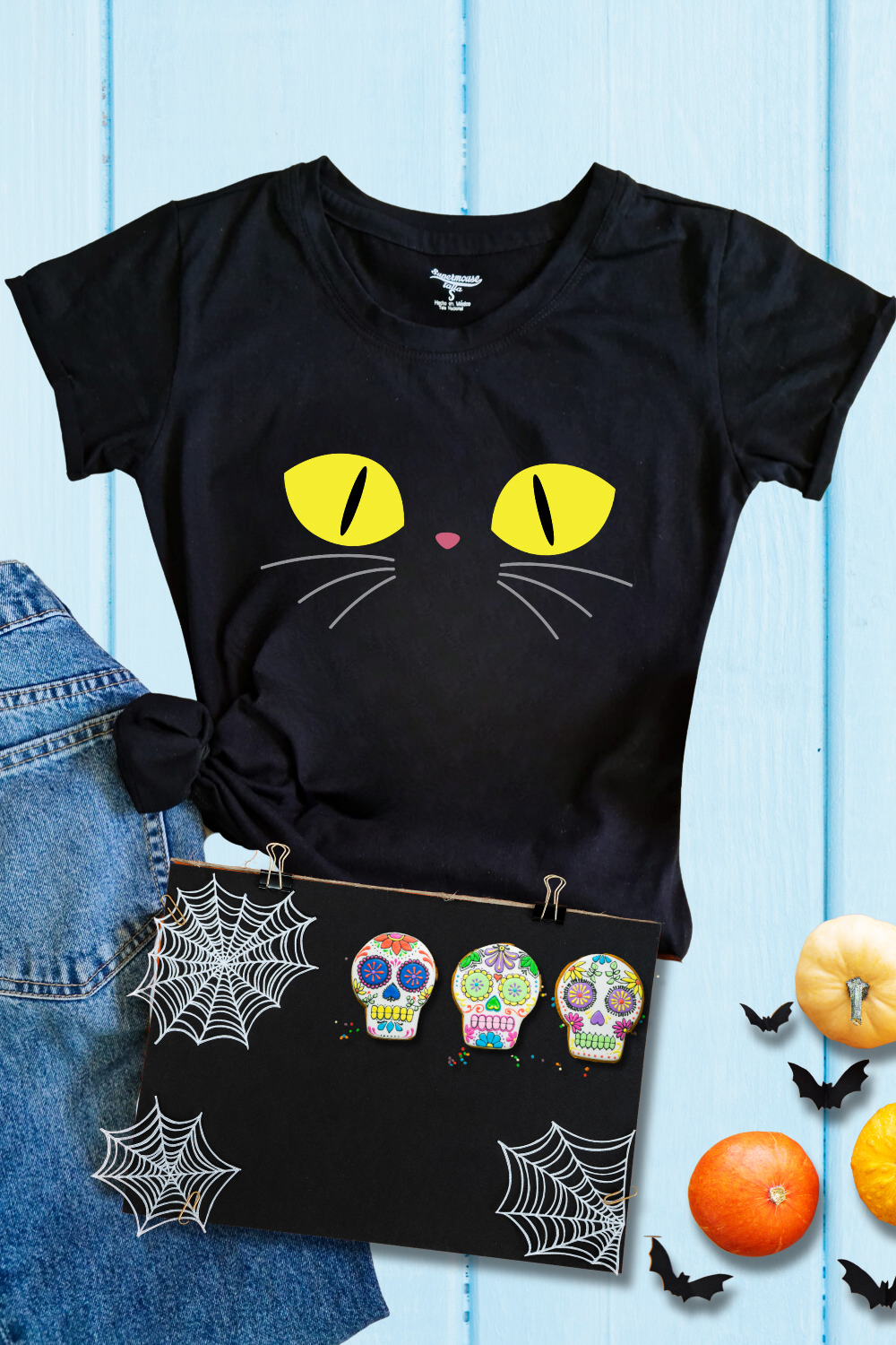 Playera Dama. Gato Halloween