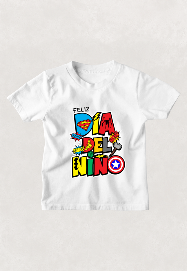 Playera Kids manga corta . Día del niño superhéroes
