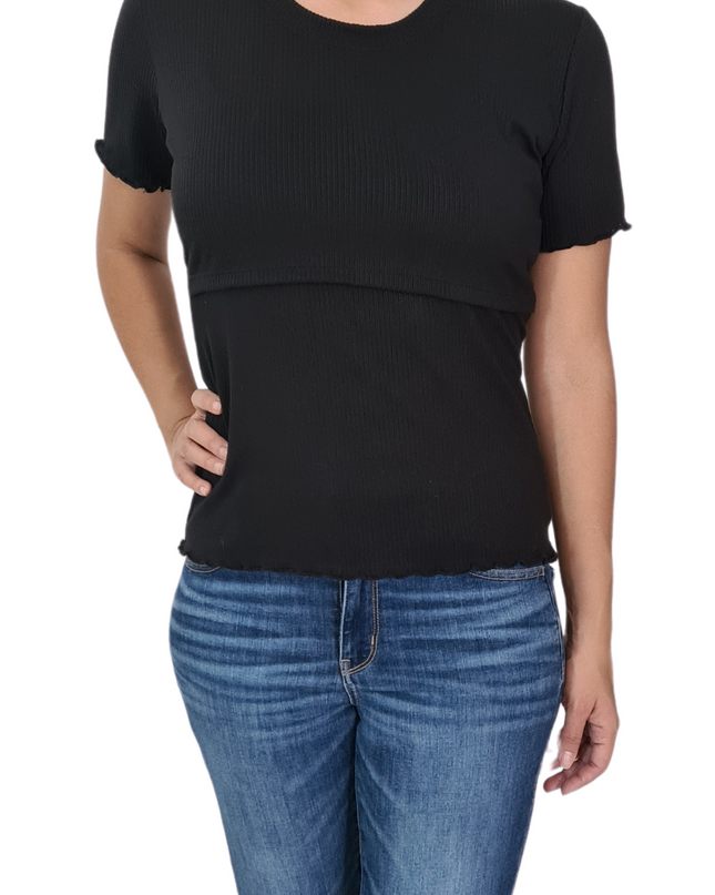 Blusa acanalada de lactancia. Negro