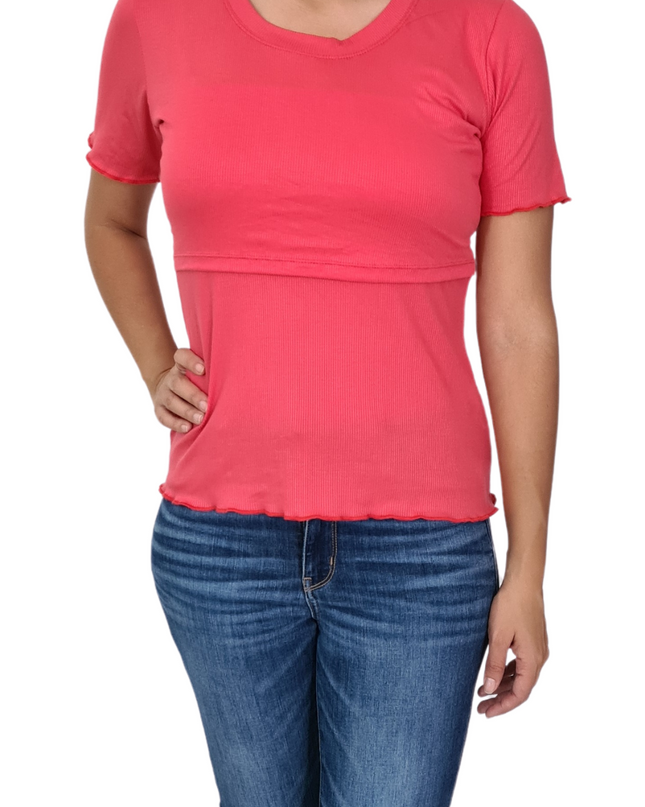 Blusa acanalada de lactancia. Rosa Fresa