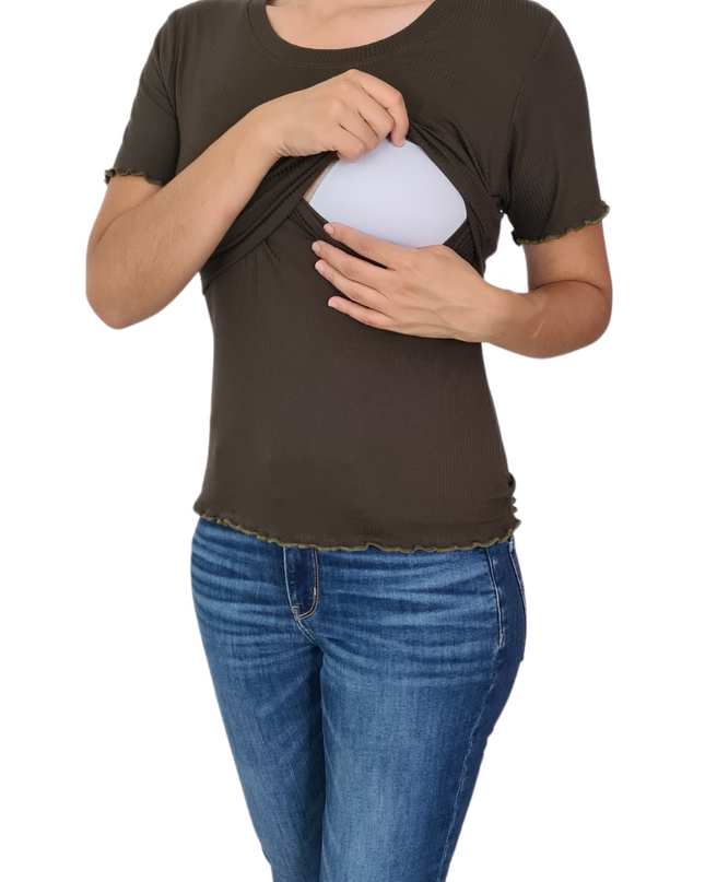 Blusa acanalada de lactancia. Verde Olivo